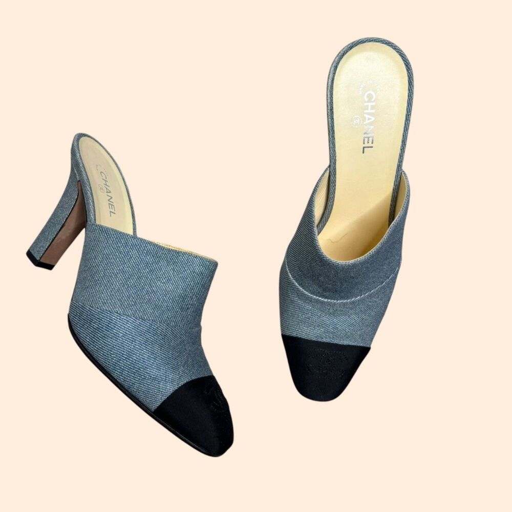 Chanel 2017 Denim CC Cap Toe Mules